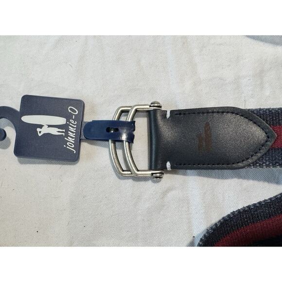 Johnnie-O Canvas Belt Washed Red Navy Striped Size Large 48.5” Length NEW - Picture 3 of 6